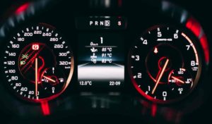 Car Dashboard with lights on